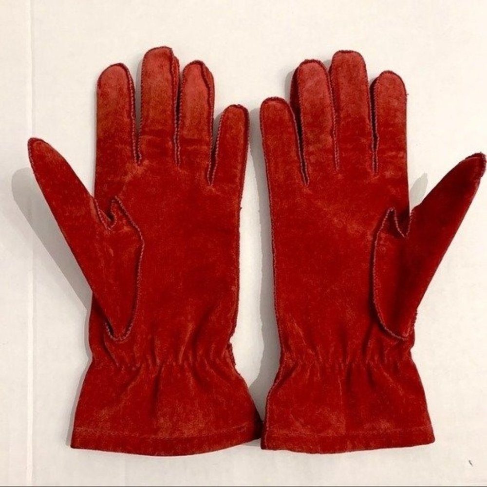 Red Leather gloves winter fall size medium women’s